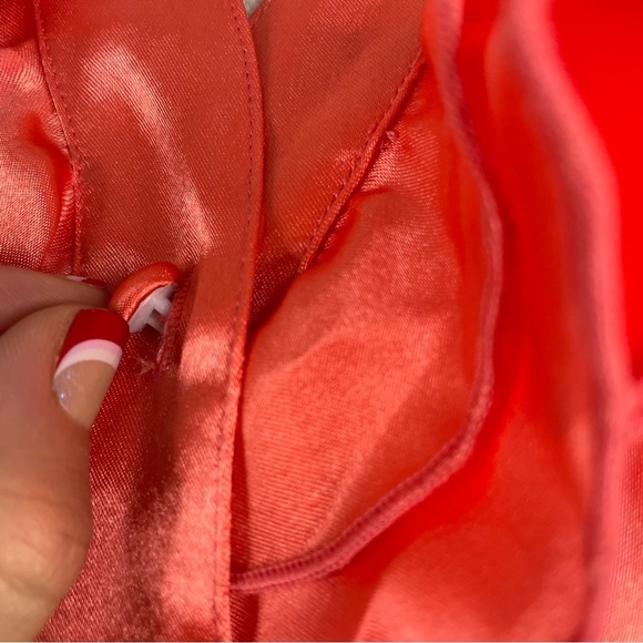 Vintage 90s Carry Black Petite Coral Satin Ruffle Neckline Long Sleeve Blouse - Picture 10 of 11